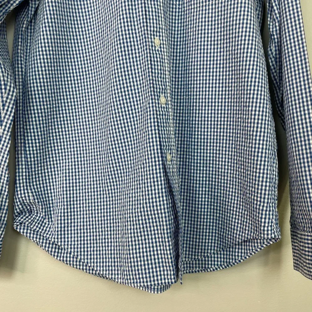 J. Crew Shirt Medium Blue White Gingham Plaid‎ Classic Button-Front Men's